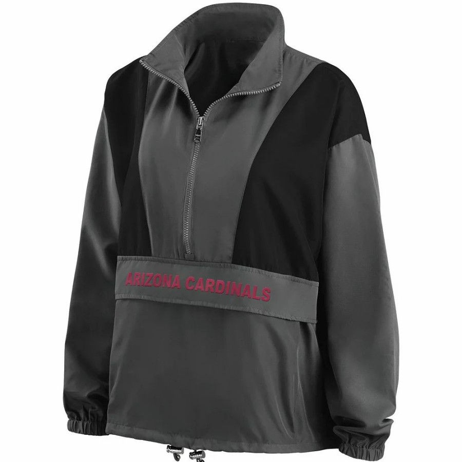 Clothing * | Women'S Wear By Erin Andrews Charcoal Arizona Cardinals Popover Packable Half-Zip Jacket