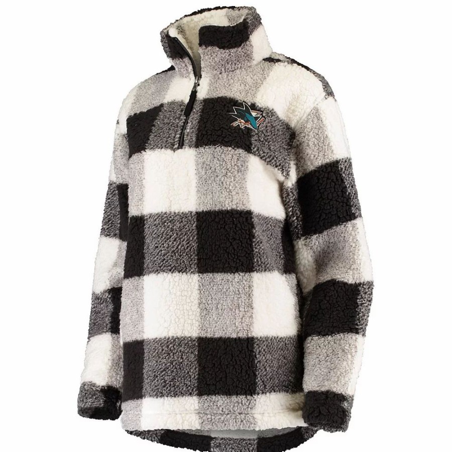 Clothing * | Women'S G-Iii 4Her By Carl Banks Black/White San Jose Sharks Plaid Sherpa Quarter-Zip Jacket