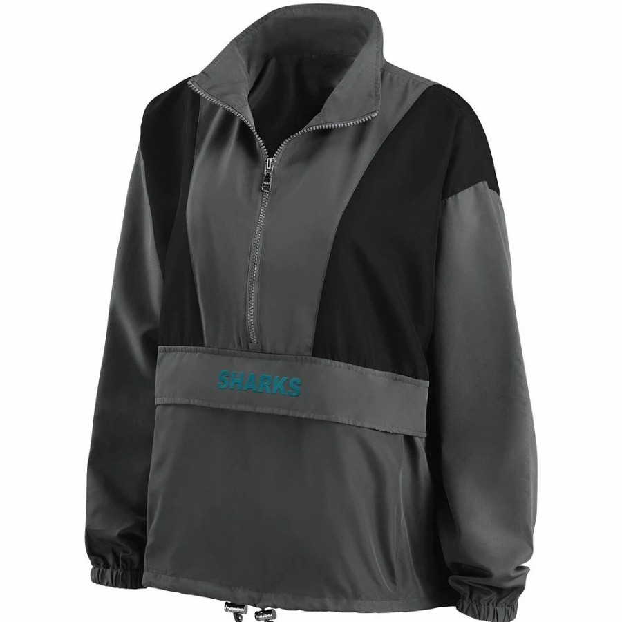 Clothing * | Women'S Wear By Erin Andrews Charcoal San Jose Sharks Popover Packable Half-Zip Jacket