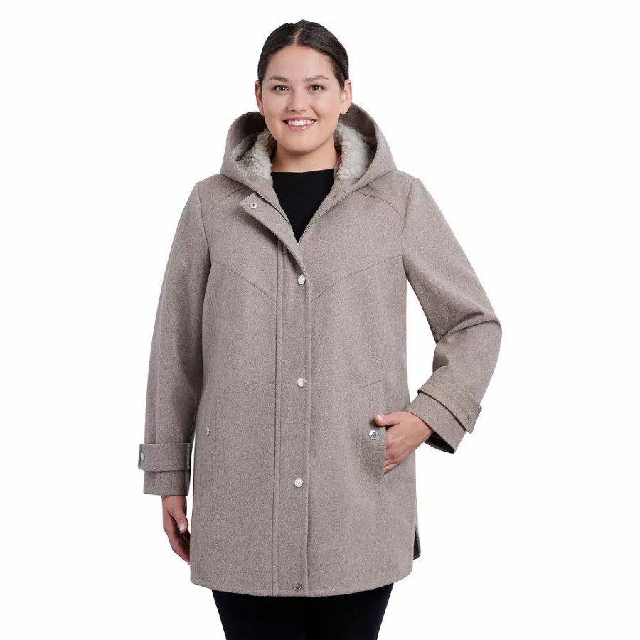 Clothing * | Plus Size London Fog Sherpa Hood Wool-Blend Coat