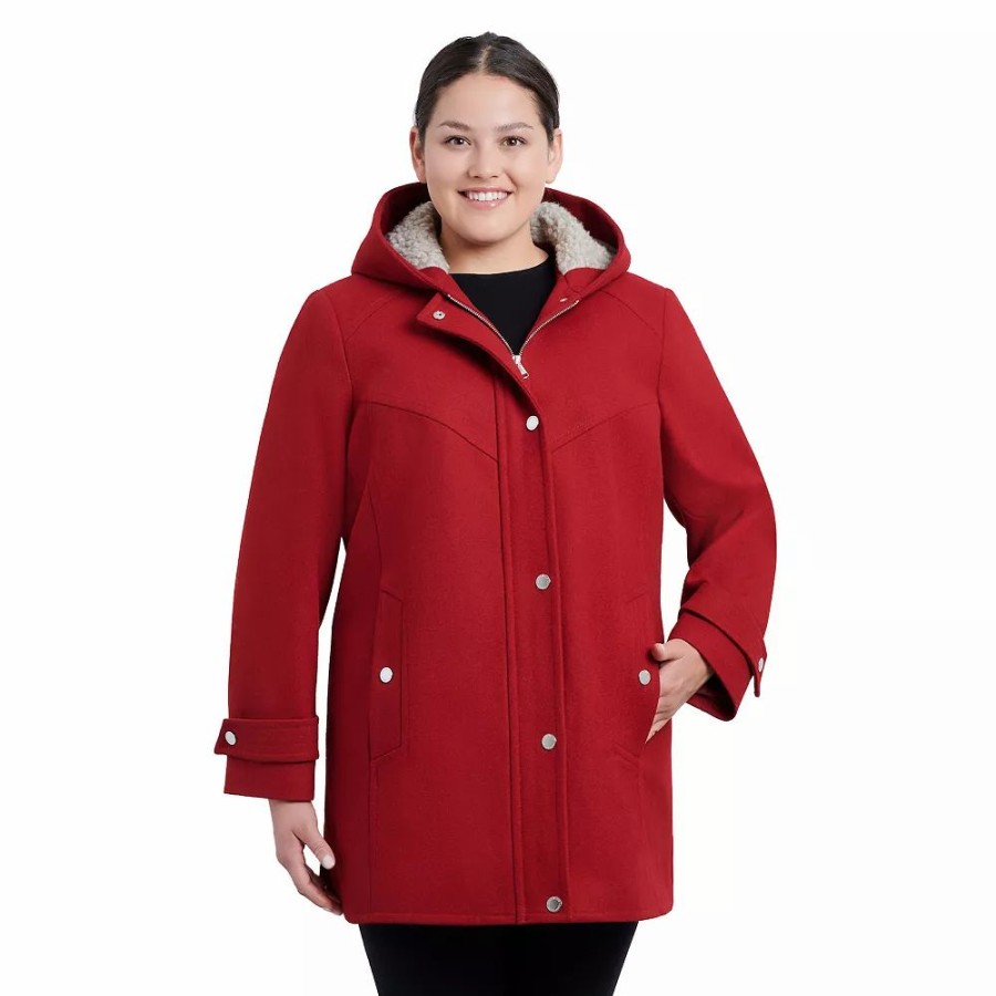 Clothing * | Plus Size London Fog Sherpa Hood Wool-Blend Coat