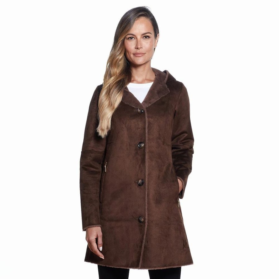 Clothing * | Women'S Gallery Hooded Faux-Suede Coat