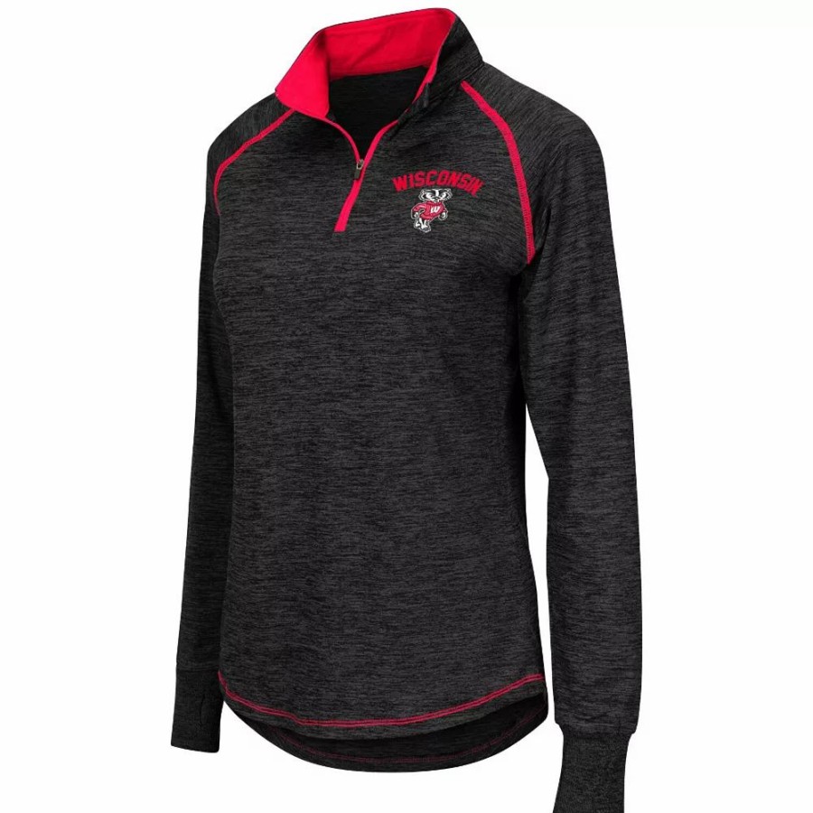 Clothing * | Women'S Colosseum Black Wisconsin Badgers Bikram 1/4 Zip Long Sleeve Jacket