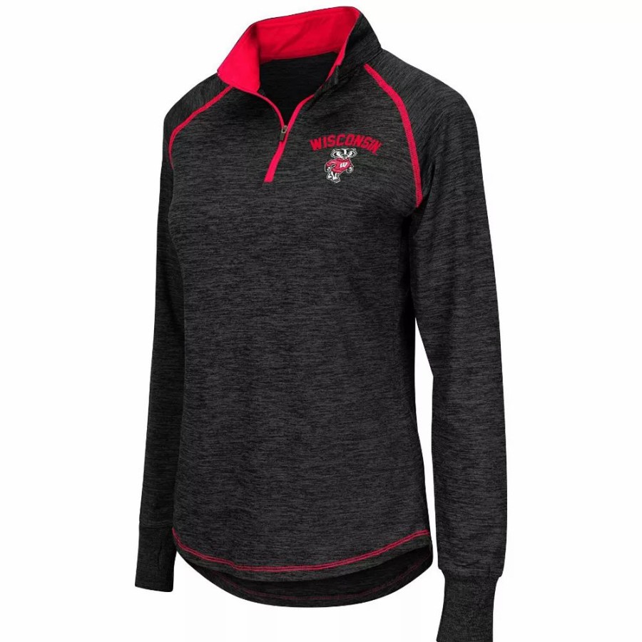 Clothing * | Women'S Colosseum Black Wisconsin Badgers Bikram 1/4 Zip Long Sleeve Jacket