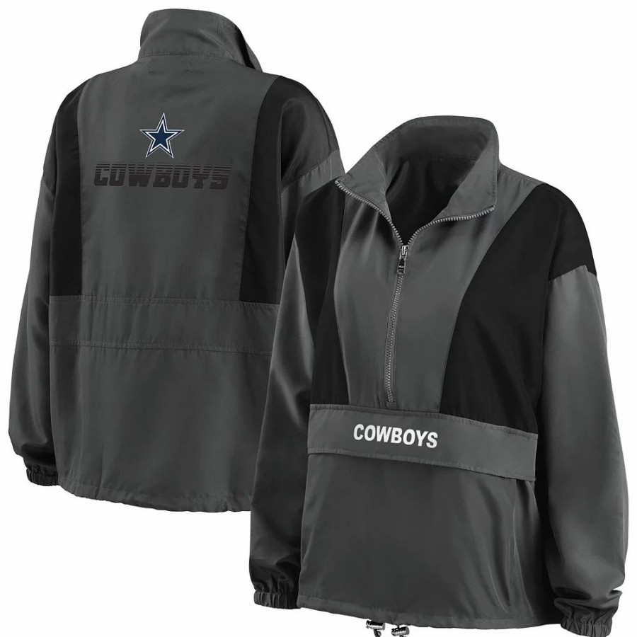 Clothing * | Women'S Wear By Erin Andrews Charcoal Dallas Cowboys Popover Packable Half-Zip Jacket