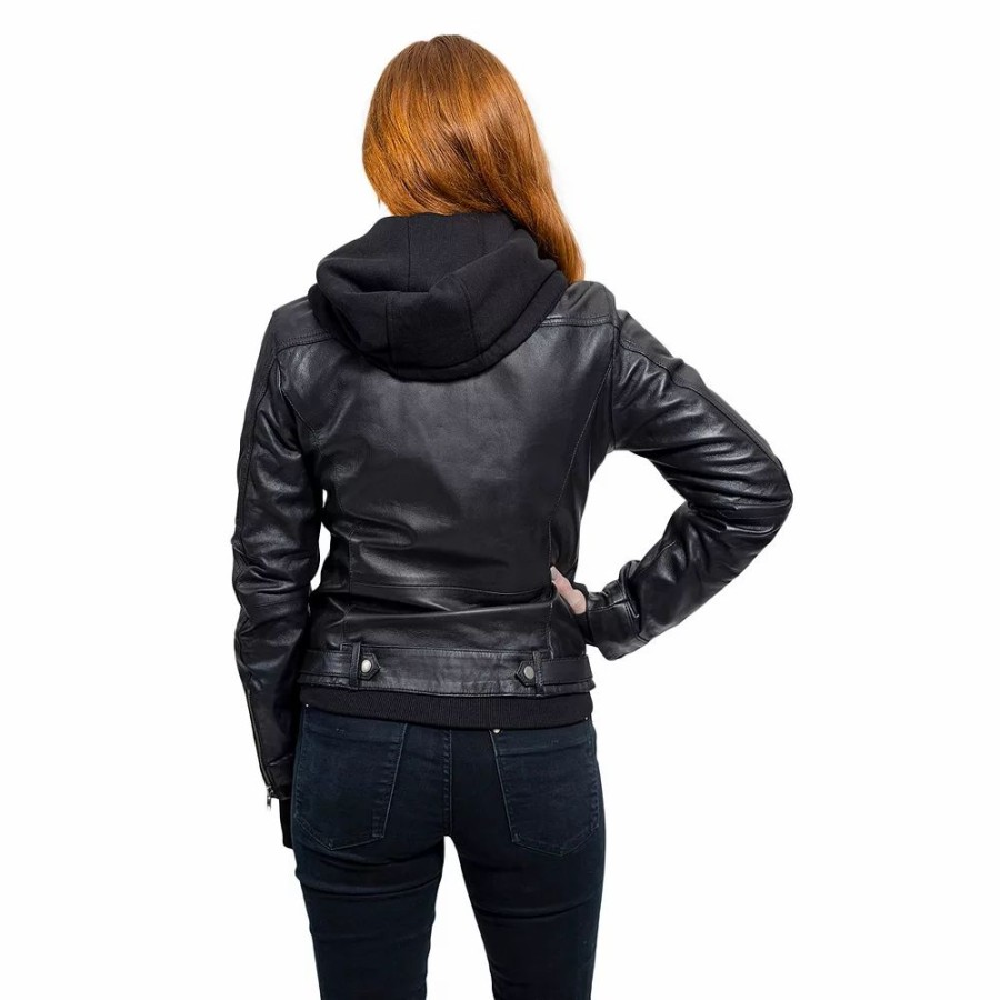 Clothing * | Women'S Whet Blu April Hooded Leather Jacket