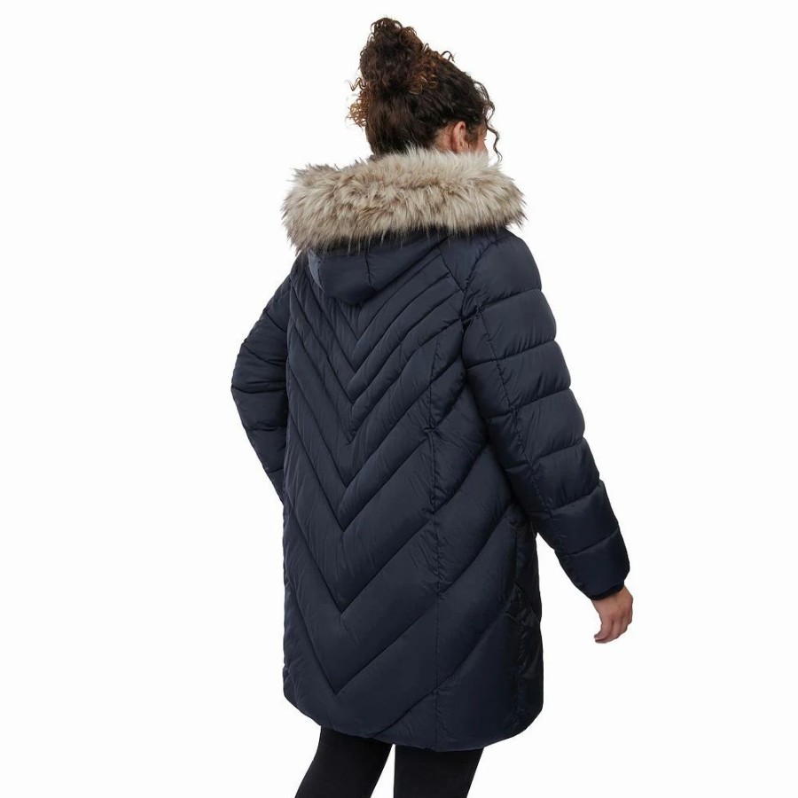 Clothing * | Plus Size London Fog Faux-Fur Hood Puffer Walker Coat Pearl Gray