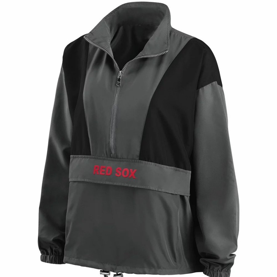 Clothing * | Women'S Wear By Erin Andrews Charcoal Boston Red Sox Packable Half-Zip Jacket