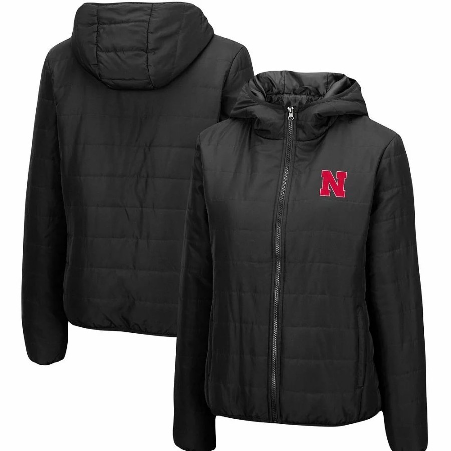 Clothing * | Women'S Colosseum Black Nebraska Huskers Arianna Full-Zip Puffer Jacket