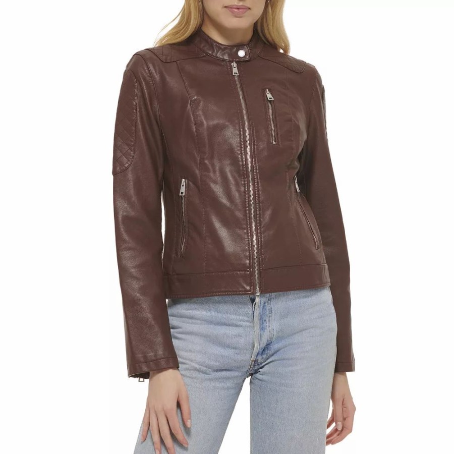 Clothing * | Women'S Levi'S Classic Racer Faux-Leather Jacket Chocolate Brown