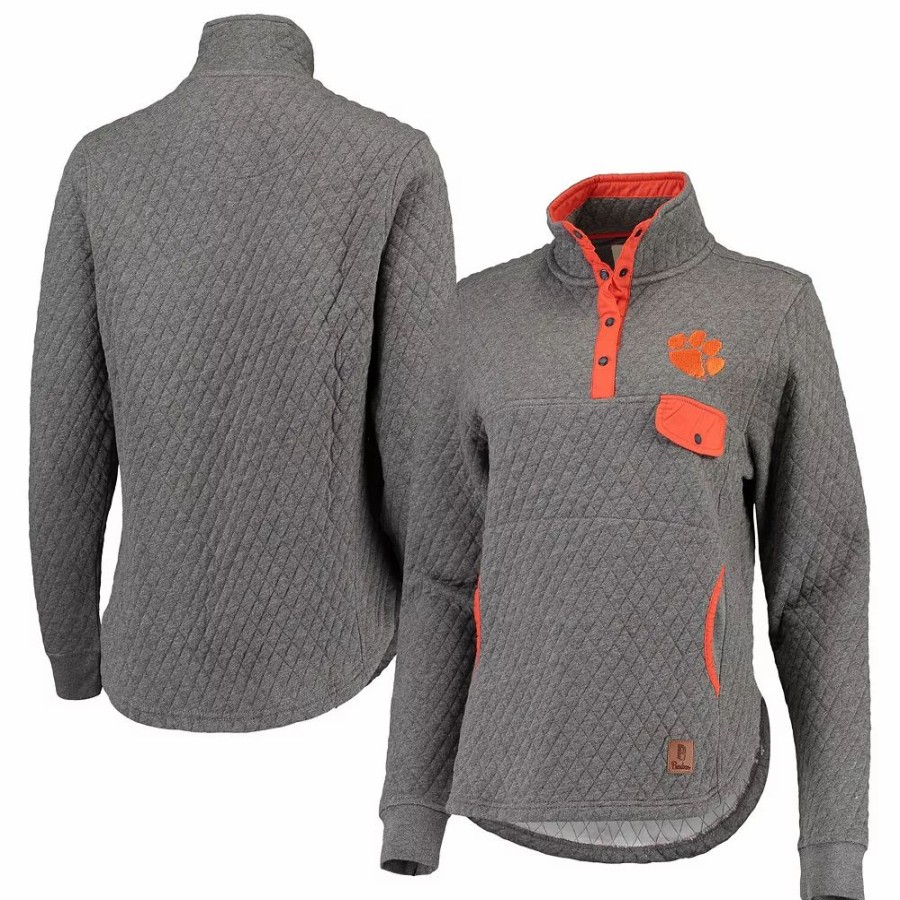 Clothing * | Women'S Pressbox Heathered Gray/Orange Clemson Tigers Magnum Quilted Quarter-Snap Pullover Jacket