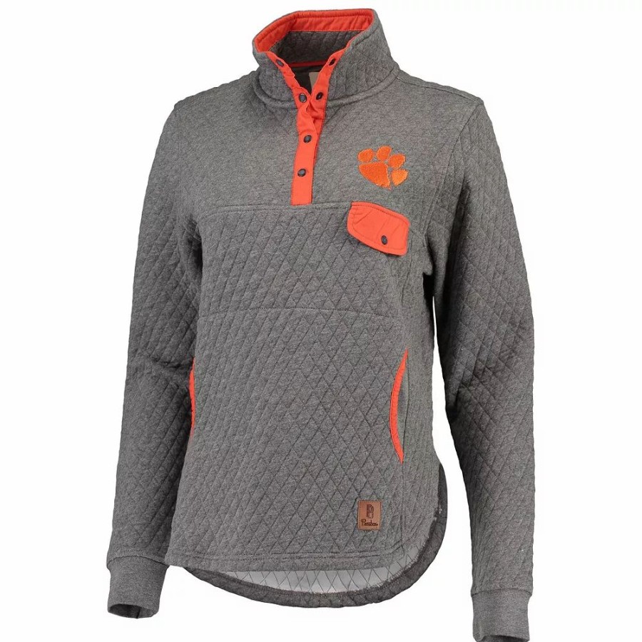 Clothing * | Women'S Pressbox Heathered Gray/Orange Clemson Tigers Magnum Quilted Quarter-Snap Pullover Jacket