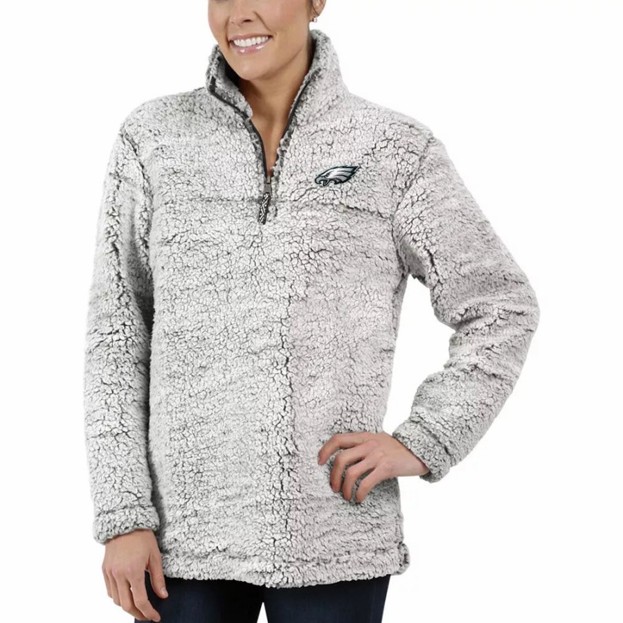 Clothing * | Women'S Gray Philadelphia Eagles Sherpa Quarter-Zip Pullover Jacket