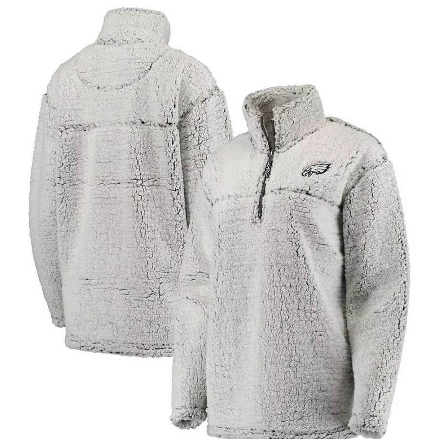 Clothing * | Women'S Gray Philadelphia Eagles Sherpa Quarter-Zip Pullover Jacket