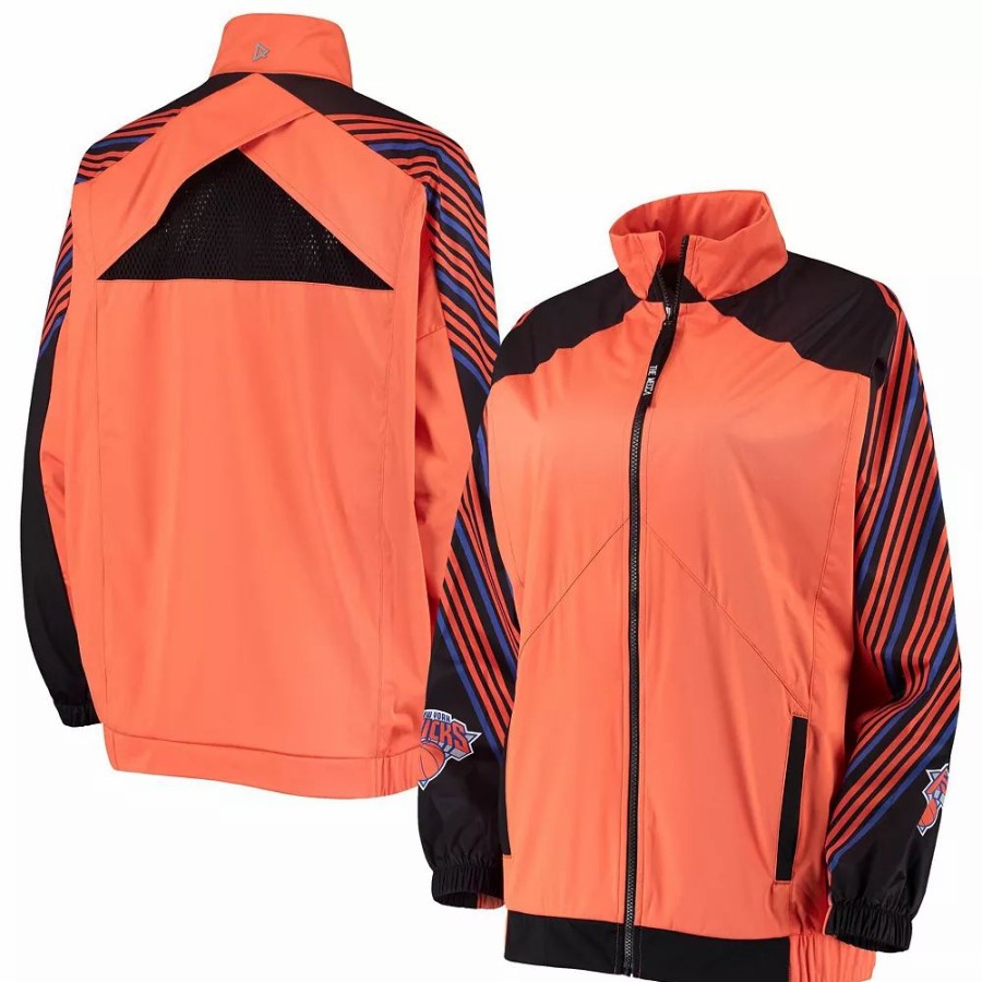 Clothing * | Women'S Qore Orange New York Knicks Throwback Team Full-Zip Windbreaker Jacket