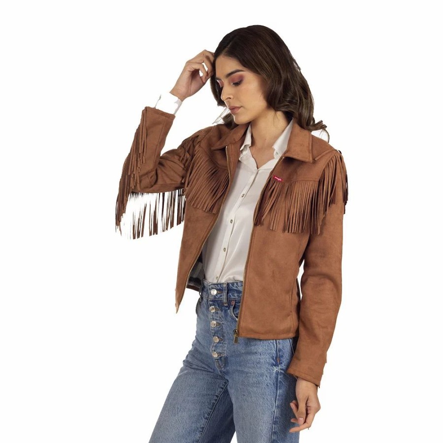 Clothing * | Women'S Wrangler Fringe Faux-Suede Jacket