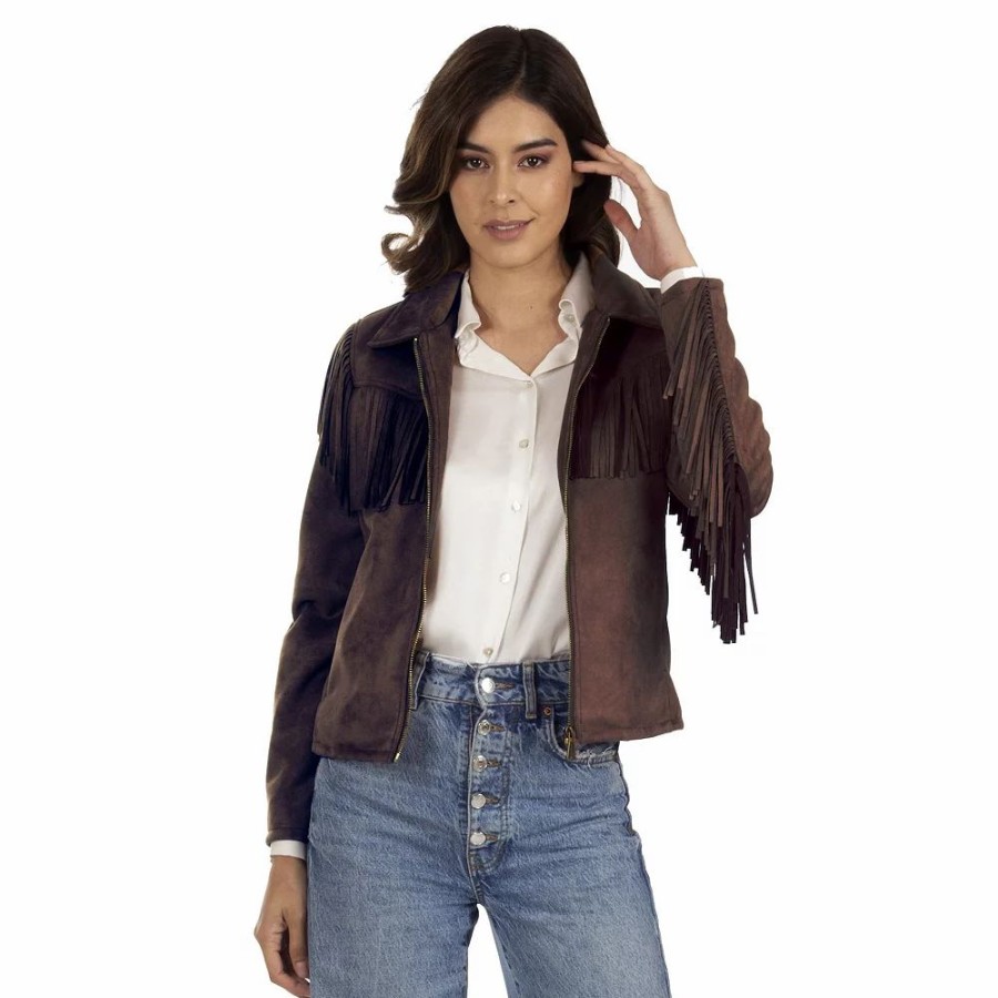 Clothing * | Women'S Wrangler Fringe Faux-Suede Jacket