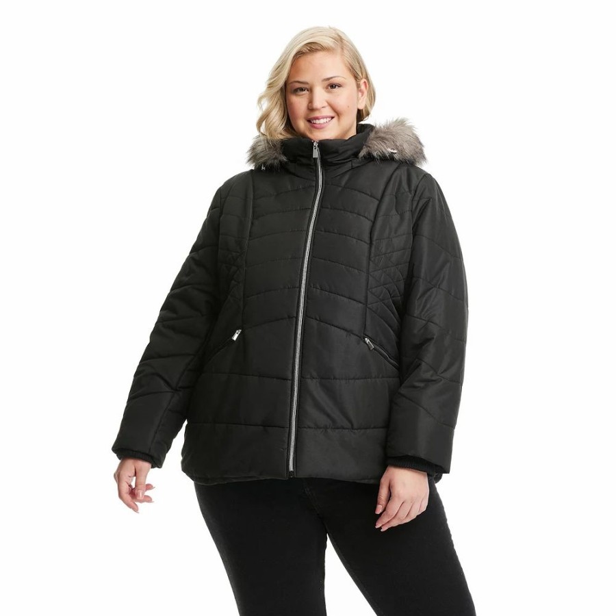 Clothing * | Plus Size D.E.T.A.I.L.S Hood Quilted Jacket