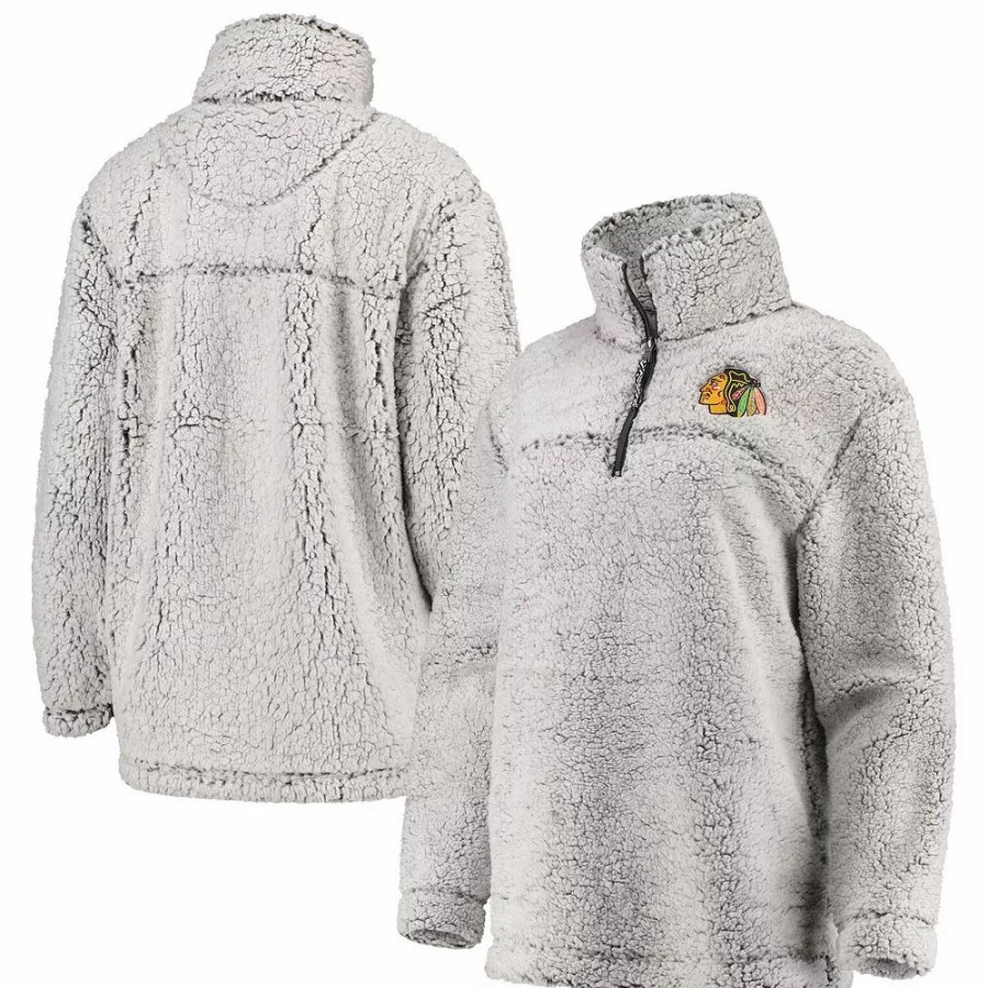 Clothing * | Women'S G-Iii 4Her By Carl Banks Gray Chicago Blackhawks Sherpa Quarter-Zip Pullover Jacket