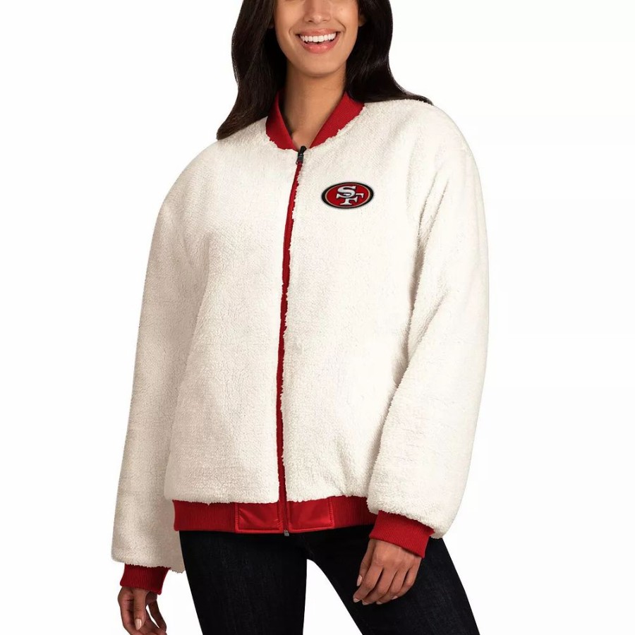 Clothing * | Women'S G-Iii 4Her By Carl Banks Oatmeal/Scarlet San Francisco 49Ers Switchback Reversible Full-Zip Jacket