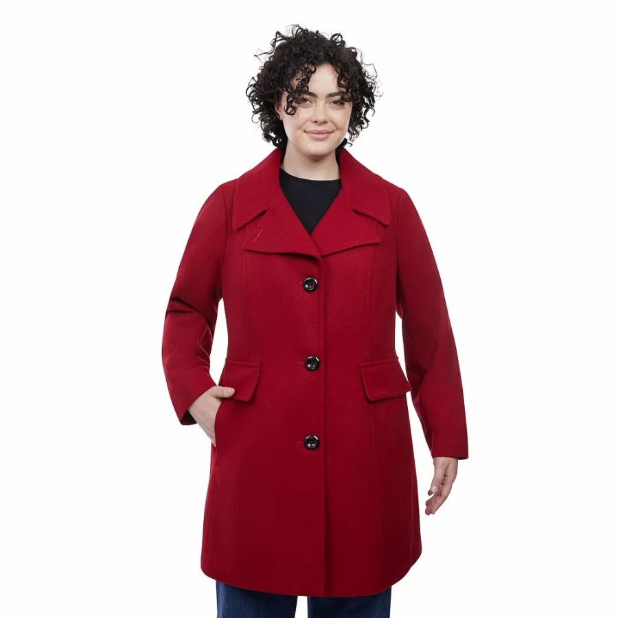 Clothing * | Plus Size London Fog Wool-Blend Peacoat