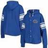 Clothing * | Women'S Colosseum Royal Florida Gators Mia Striped Full-Snap Hoodie Jacket