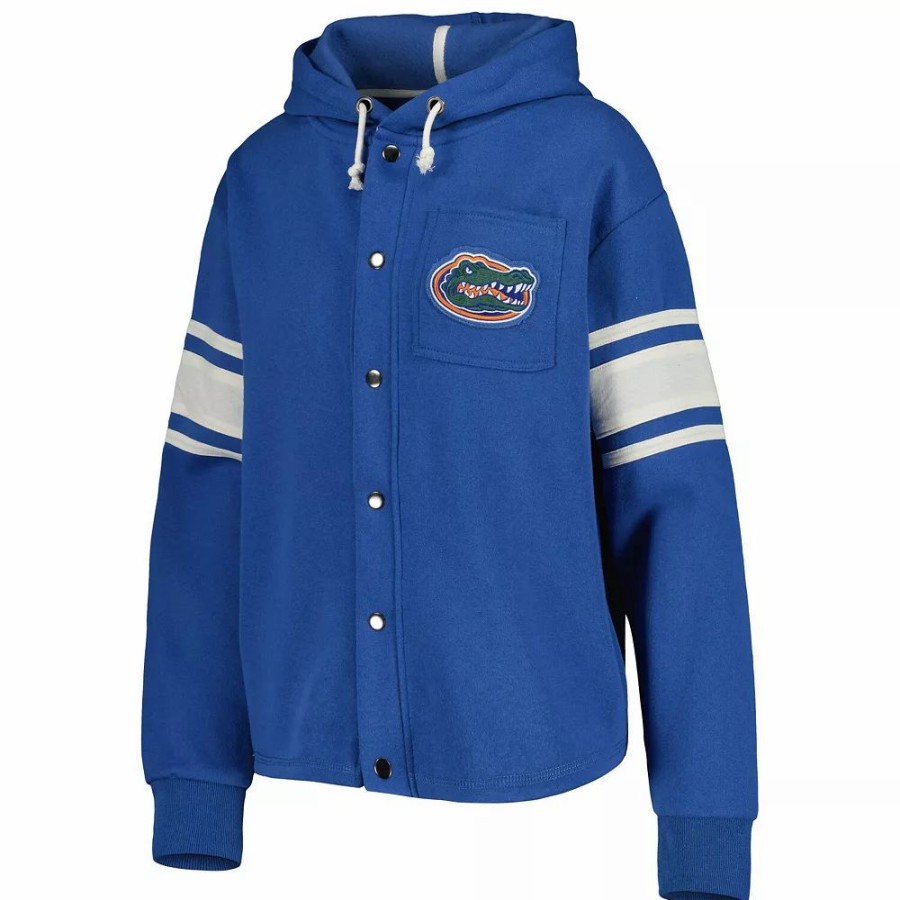 Clothing * | Women'S Colosseum Royal Florida Gators Mia Striped Full-Snap Hoodie Jacket