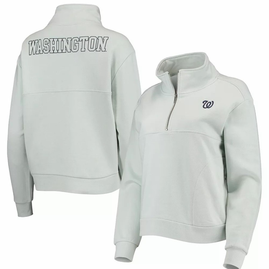 Clothing * | Women'S The Wild Collective Light Blue Washington Nationals Two-Hit Quarter-Zip Pullover Top