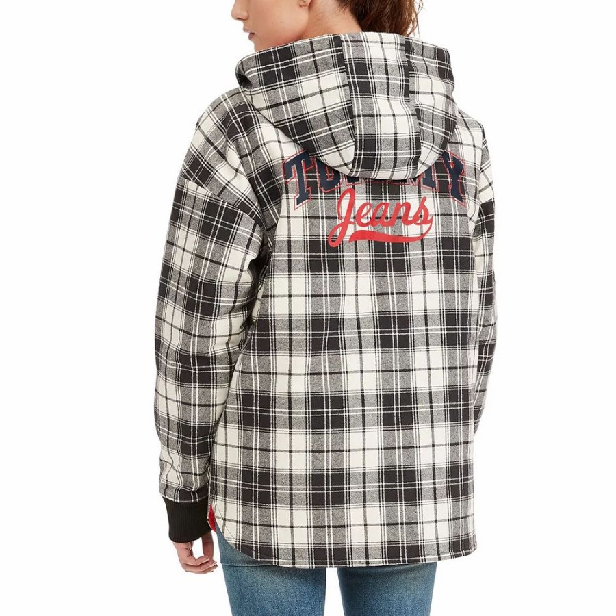 Clothing * | Women'S Tommy Jeans Black/Cream Chicago Bulls Molly Flannel Full-Zip Hoodie