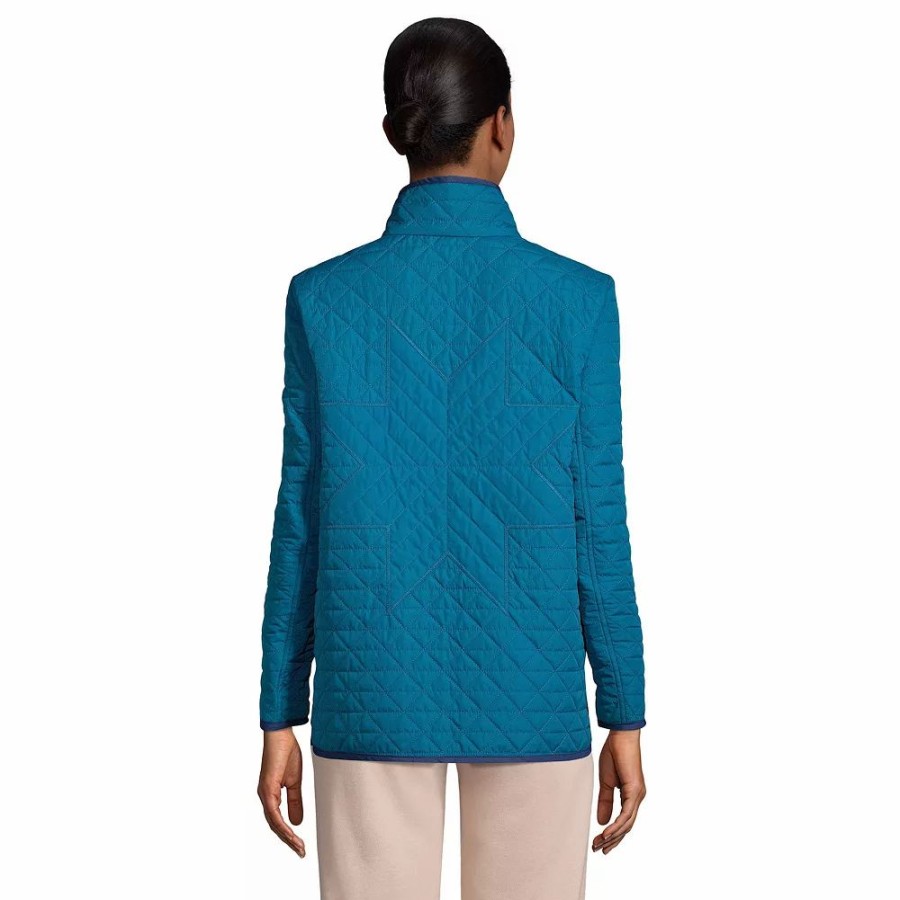 Clothing * | Petite Lands' End Insulated Quilted Snap-Neck Sweatshirt Baltic Teal