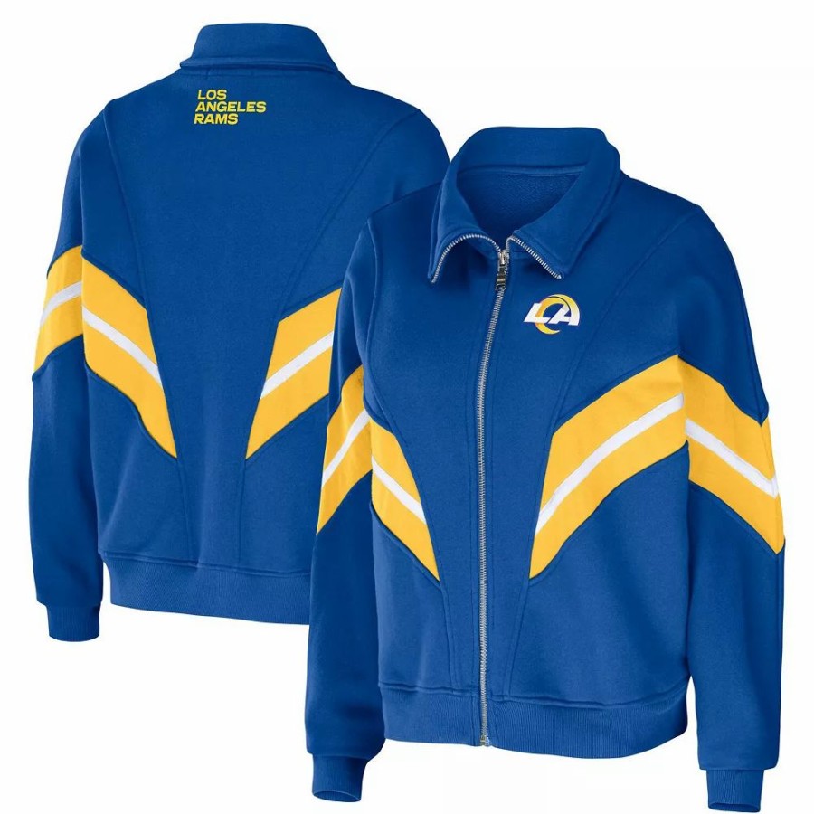 Clothing * | Women'S Wear By Erin Andrews Royal Los Angeles Rams Yarn Dye Stripe Full-Zip Jacket