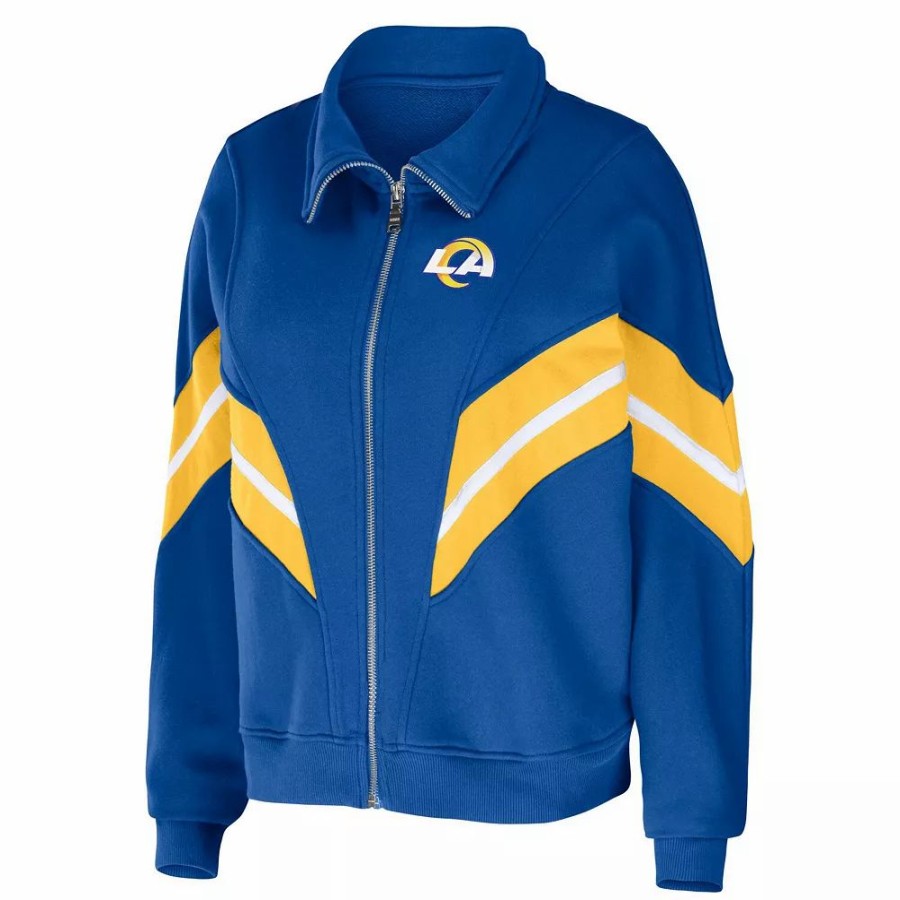 Clothing * | Women'S Wear By Erin Andrews Royal Los Angeles Rams Yarn Dye Stripe Full-Zip Jacket