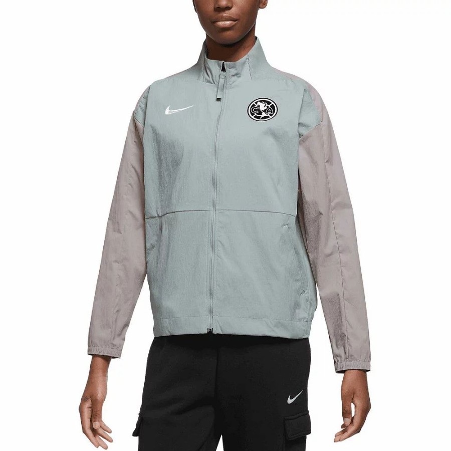 Clothing * | Women'S Nike Gray Club America Team Anthem Raglan Full-Zip Jacket