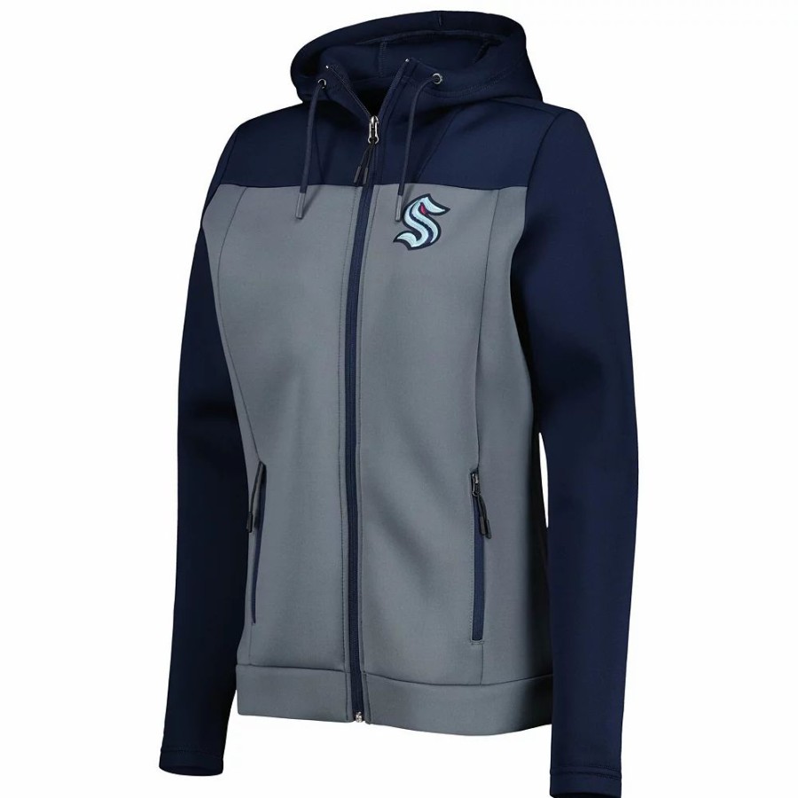 Clothing * | Women'S Antigua Deep Sea Blue/Gray Seattle Kraken Protect Full-Zip Jacket