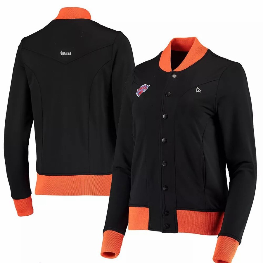 Clothing * | Women'S Qore Black New York Knicks Nostalgic Full-Zip Tracksuit Jacket