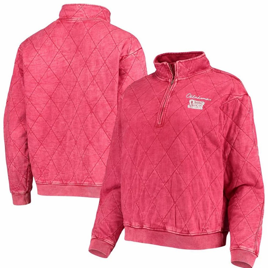 Clothing * | Women'S Gameday Couture Crimson Oklahoma Sooners Unstoppable Chic Quilted Quarter-Zip Jacket