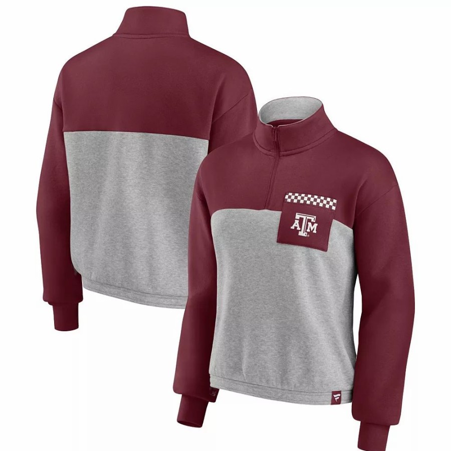 Clothing * | Women'S Fanatics Branded Maroon/Heathered Gray Texas A&M Aggies Sideline To Sideline Colorblock Quarter-Zip Jacket