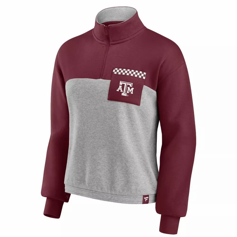 Clothing * | Women'S Fanatics Branded Maroon/Heathered Gray Texas A&M Aggies Sideline To Sideline Colorblock Quarter-Zip Jacket