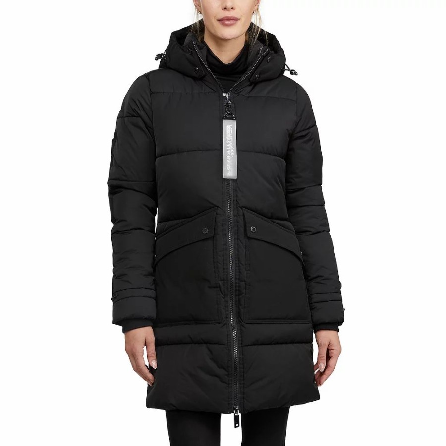 Clothing * | Women'S Kendall & Kylie Coolidge Quilted & Sherpa Puffer Coat Black