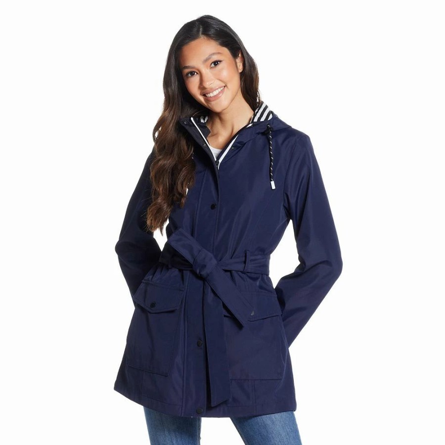 Clothing * | Women'S Weathercast Nautical Trench Hooded Anorak Jacket