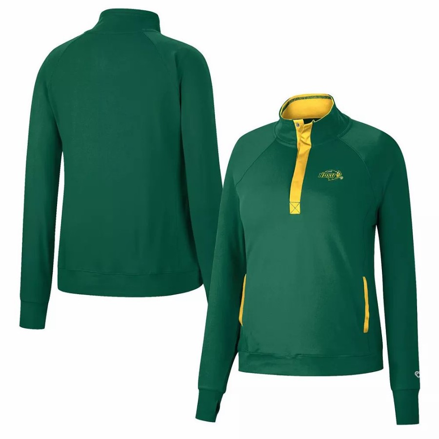 Clothing * | Women'S Colosseum Green Ndsu Bison Kipling Raglan Quarter-Snap Top