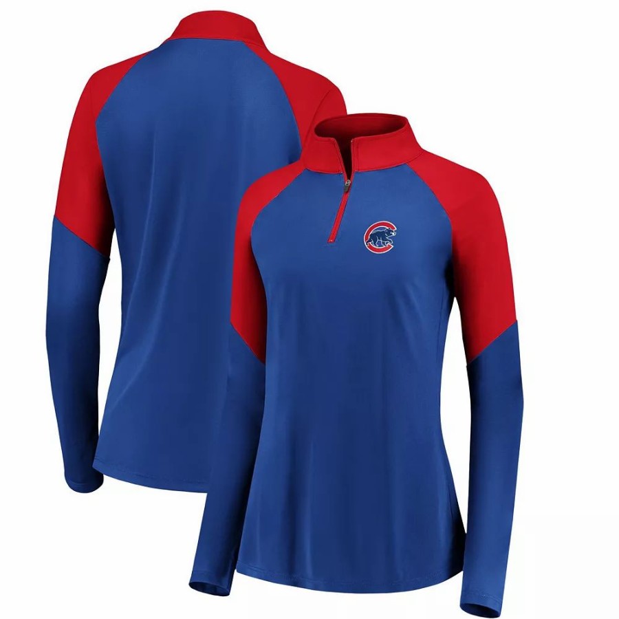 Clothing * | Women'S Fanatics Branded Royal/Red Chicago Cubs Primary Logo Raglan Quarter-Zip Jacket