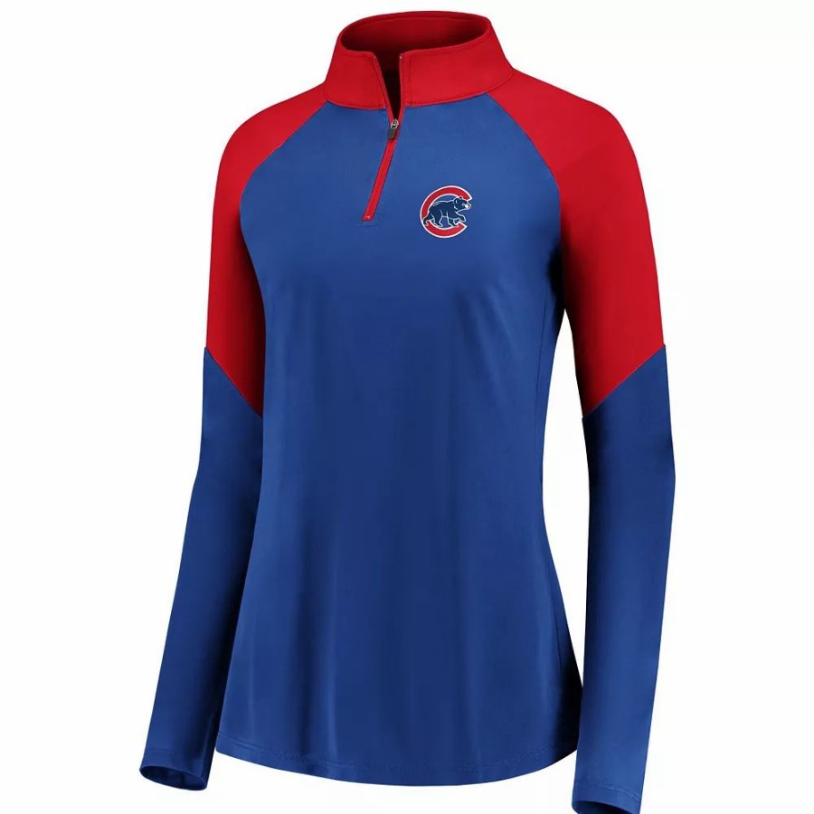 Clothing * | Women'S Fanatics Branded Royal/Red Chicago Cubs Primary Logo Raglan Quarter-Zip Jacket