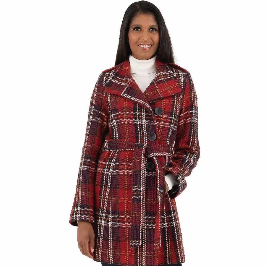 Clothing * | Women'S Fleet Street Wool-Blend Plaid Wrap Coat Red