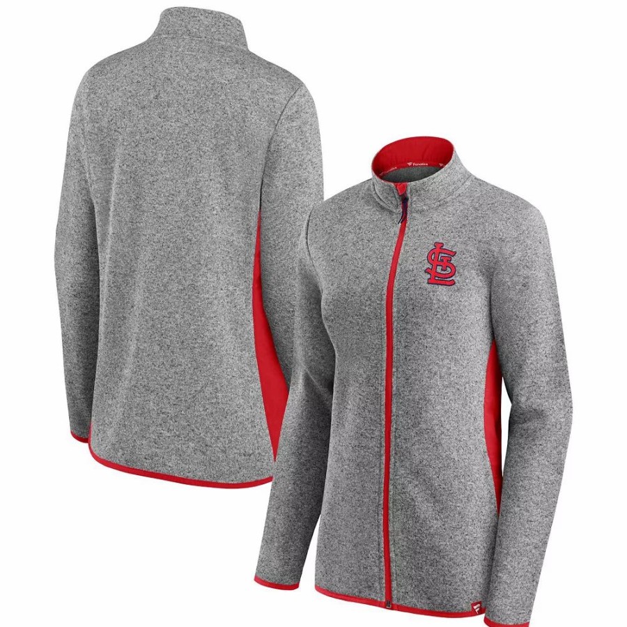 Clothing * | Women'S Fanatics Branded Heathered Charcoal St. Louis Cardinals Primary Logo Fleece Full-Zip Jacket