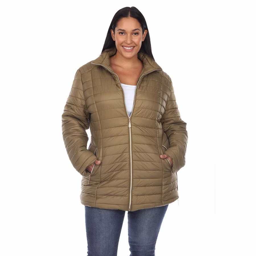 Clothing * | Plus Size White Mark Puffer Coat