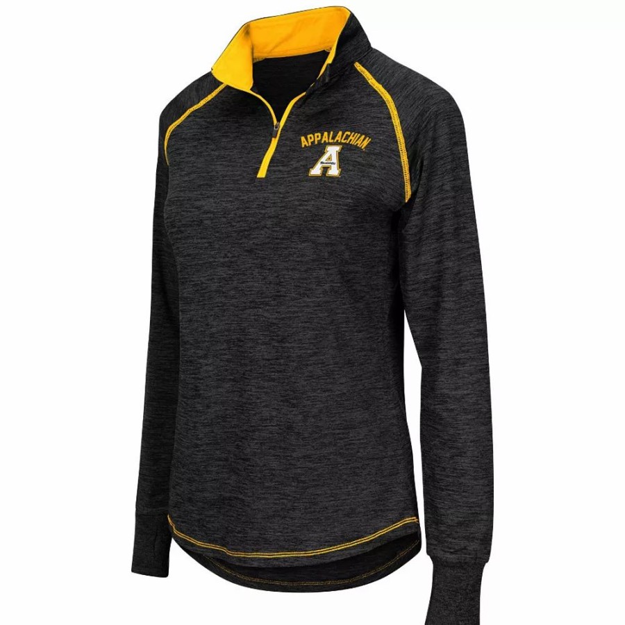 Clothing * | Women'S Colosseum Black Appalachian State Mountaineers Bikram 1/4 Zip Long Sleeve Jacket