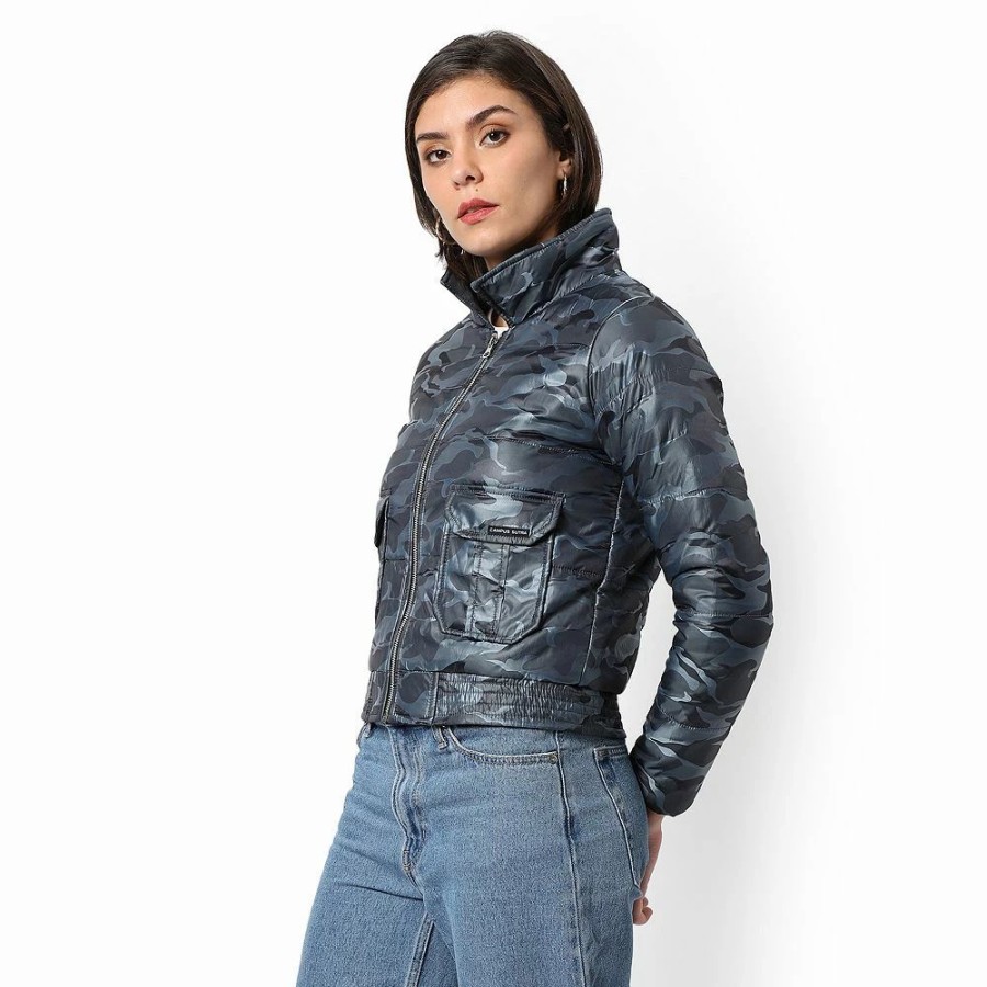 Clothing * | Campus Sutra Women Regular Fit Zipper Jacket