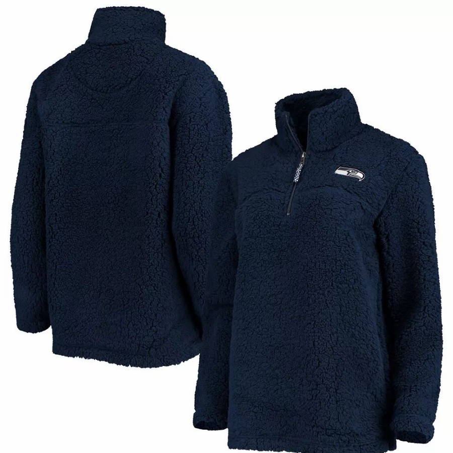 Clothing * | Women'S G-Iii 4Her By Carl Banks College Navy Seattle Seahawks Sherpa Quarter-Zip Jacket