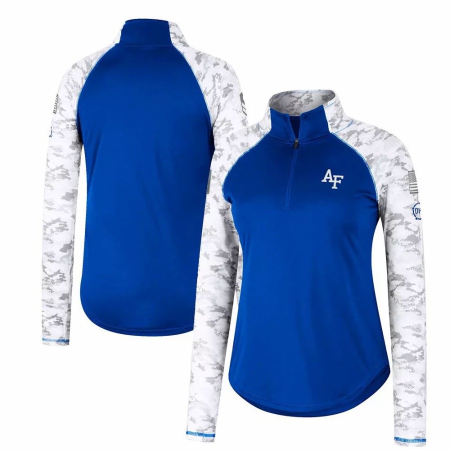 Clothing * | Women'S Colosseum Royal Air Force Falcons Oht Military Appreciation Flash Arctic Camo Raglan Quarter-Zip Jacket